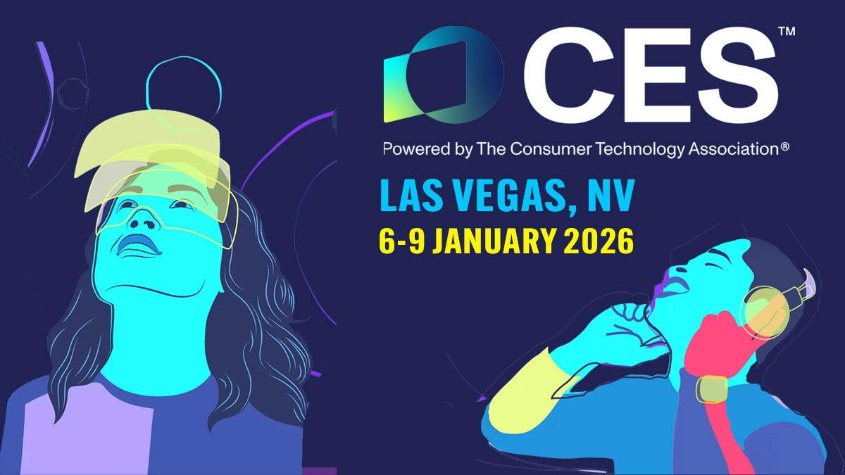 Cartel oficial del CES-2026 en Las Vegas mostrando innovación en tecnología de audio y salud digital